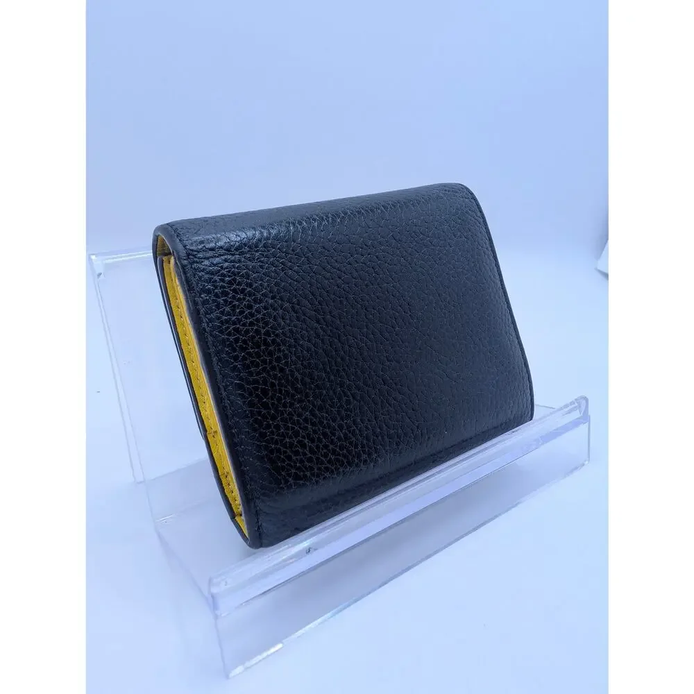 Authentic Céline Compact Trifold Wallet Black Yellow Leather